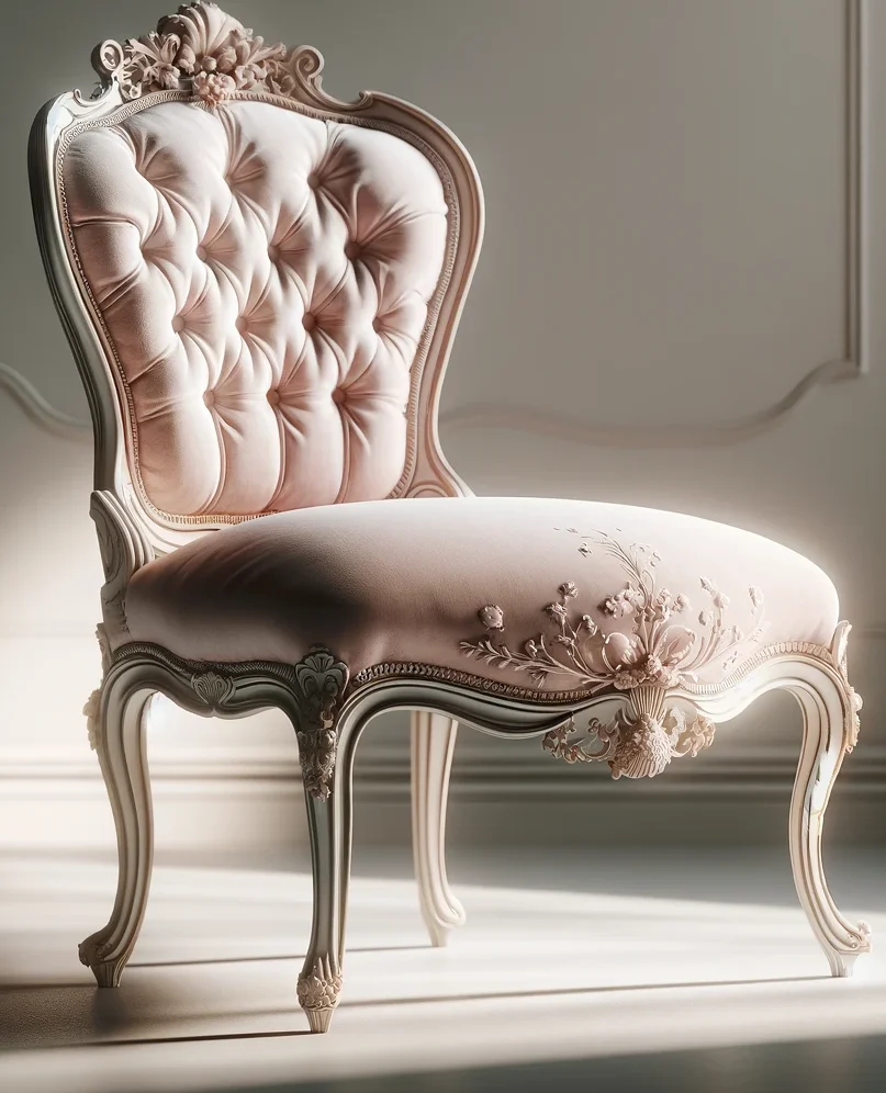 ルイチェア15は、ロココスタイルを代表する家具です。優雅で軽やかです。パステルカラーは自由を表しているようです。